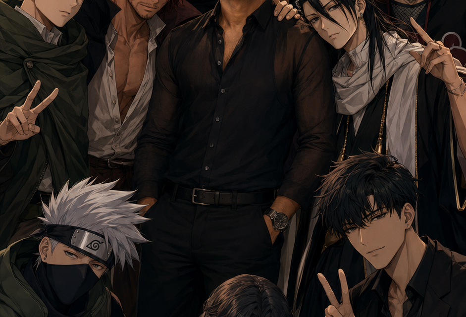 Cinematic Luxury Group Portrait with Iconic Anime Legends
