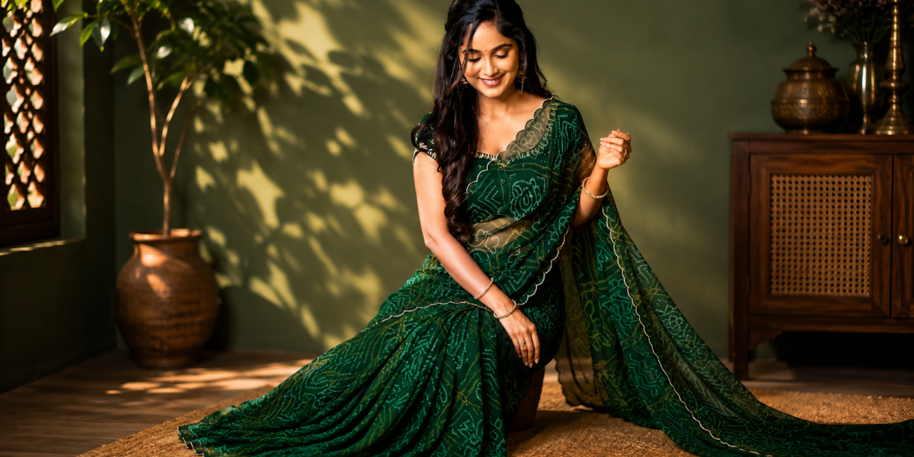 Luxury Green Saree AI Portrait Prompt for ChatGPT & Flux