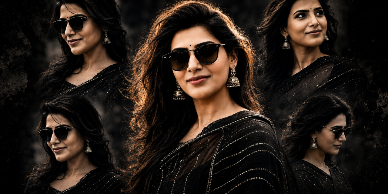 Ultra Cinematic Luxury Black Saree Portrait Collage
