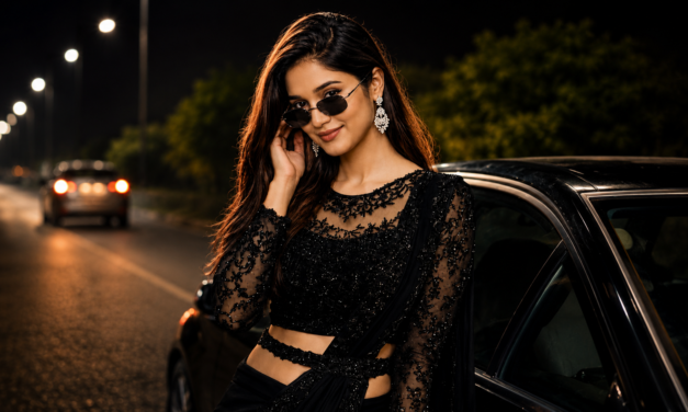 Luxury Night Black Saree AI Photo Editing Prompt | 8K Cinematic Portrait