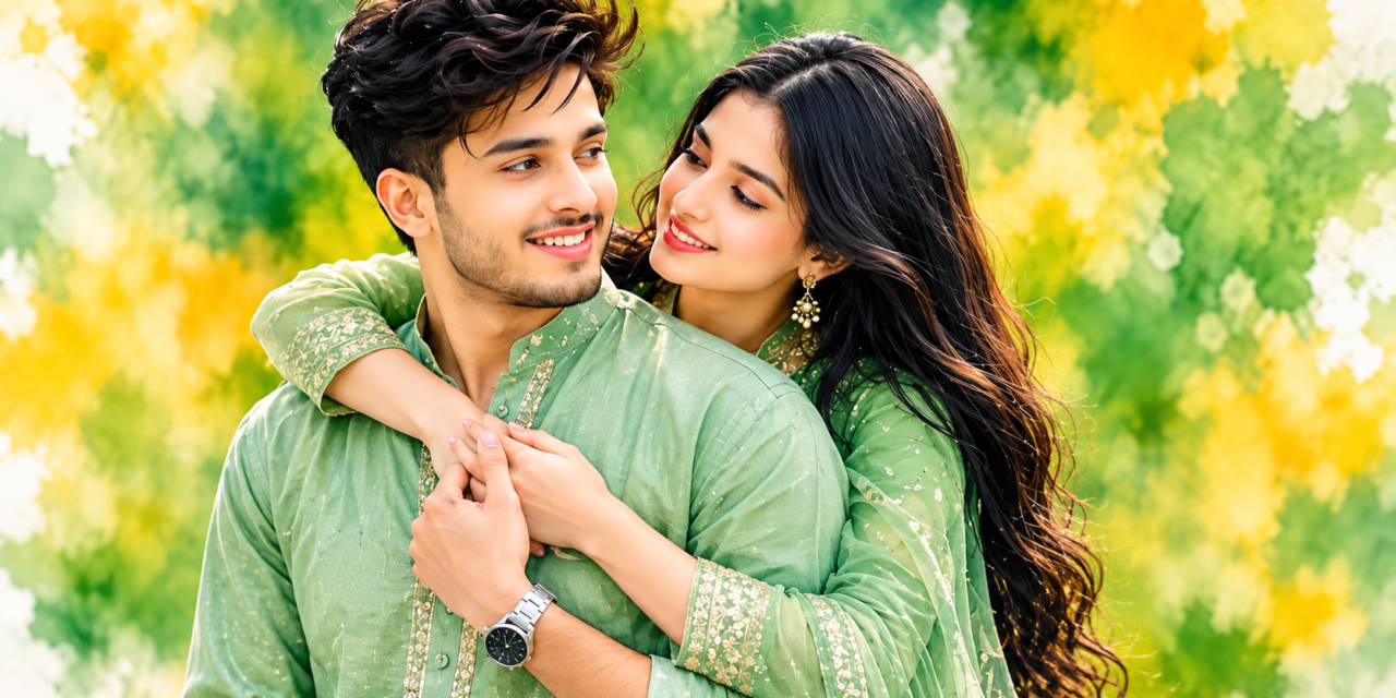 Romantic Green Traditional Couple AI Photo Editing Prompt | 8K Cinematic Portrait