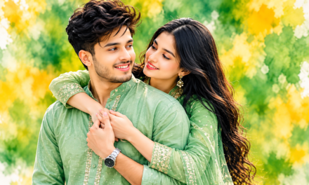 Romantic Green Traditional Couple AI Photo Editing Prompt | 8K Cinematic Portrait