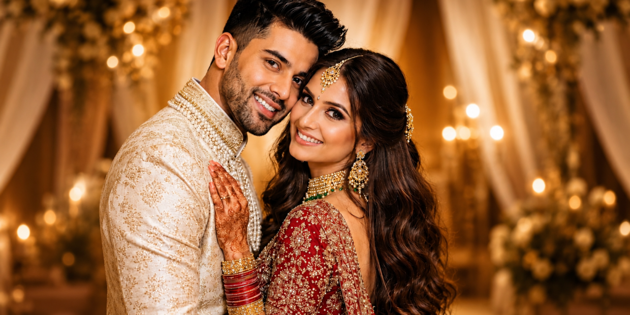 Luxury Indian Wedding Couple AI Photo Editing Prompt | 8K Cinematic Portrait