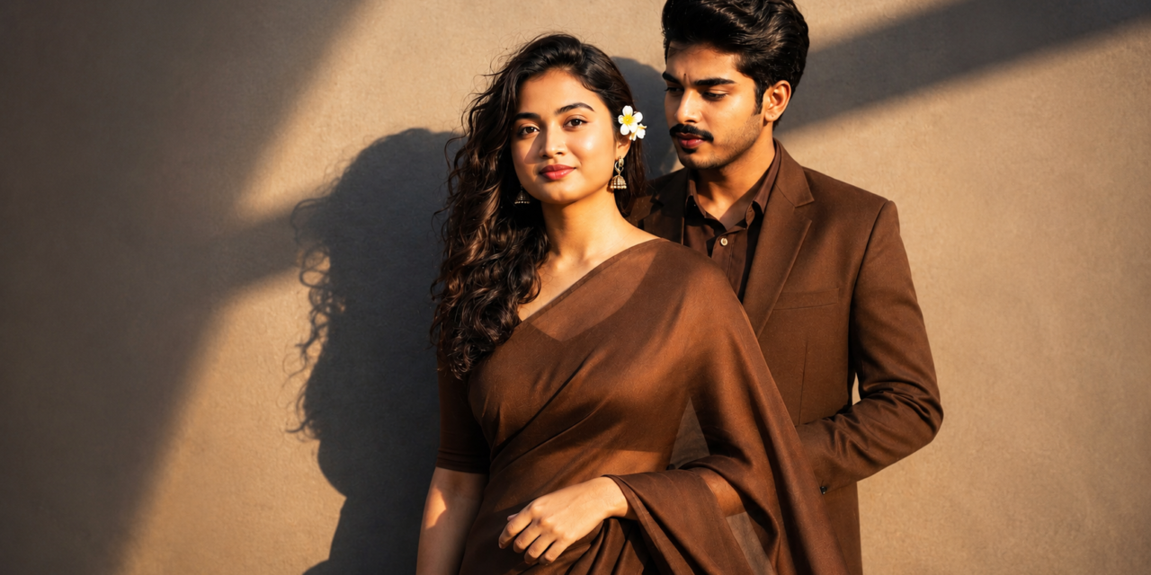 Brown Aesthetic Couple AI Photo Editing Prompt | 8K Cinematic Shadow Portrait