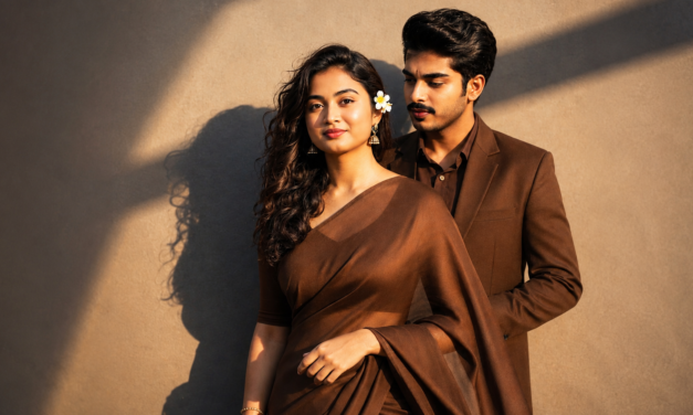 Brown Aesthetic Couple AI Photo Editing Prompt | 8K Cinematic Shadow Portrait