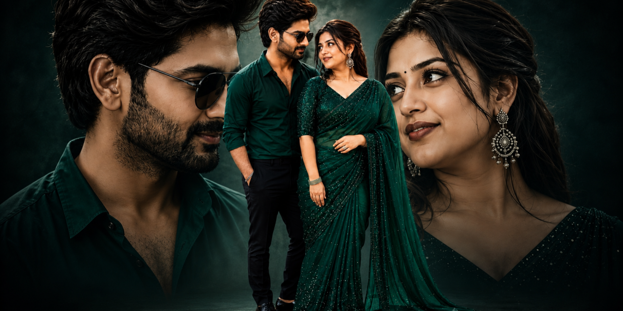Stylish Romantic Couple Portrait in Emerald Green Outfit | HD Love Photo