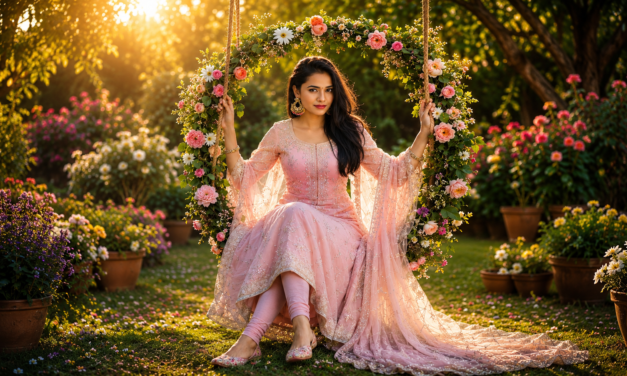 Indian Girl AI Photo Editing Prompt – Ultra Realistic Floral Swing Traditional Dress