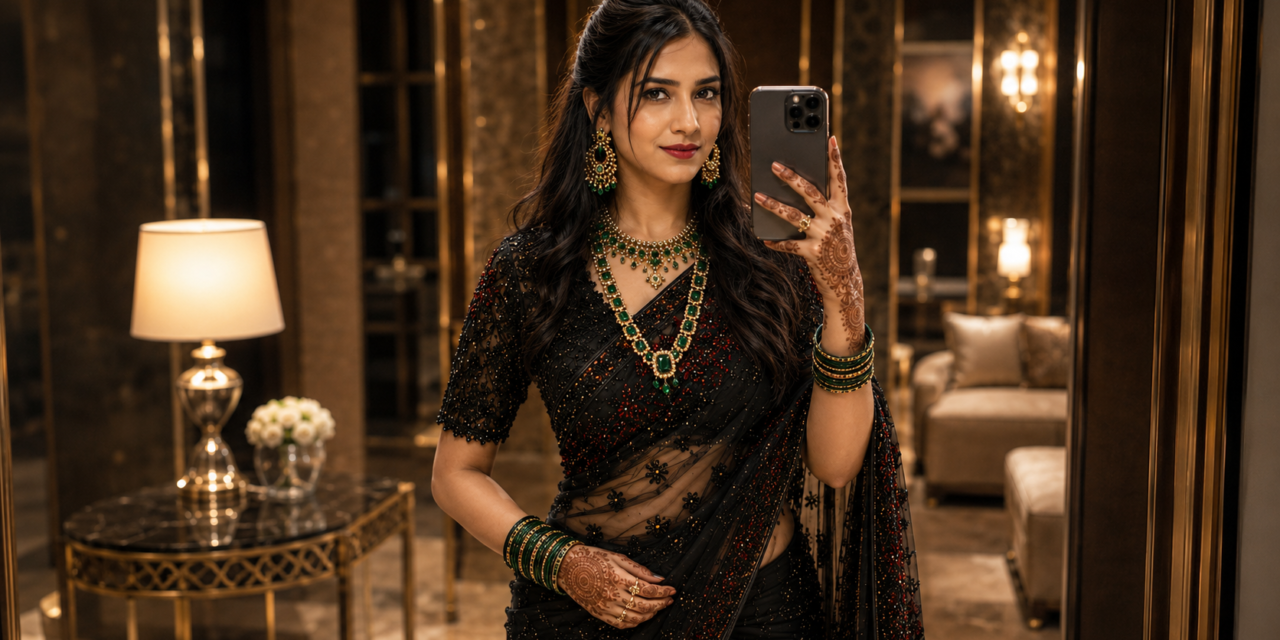 Ultra Realistic Black Saree Selfie Prompt