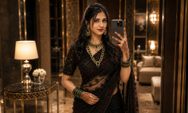 Ultra Realistic Black Saree Selfie Prompt