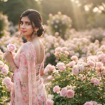 Elegant Rose Garden Saree Portrait