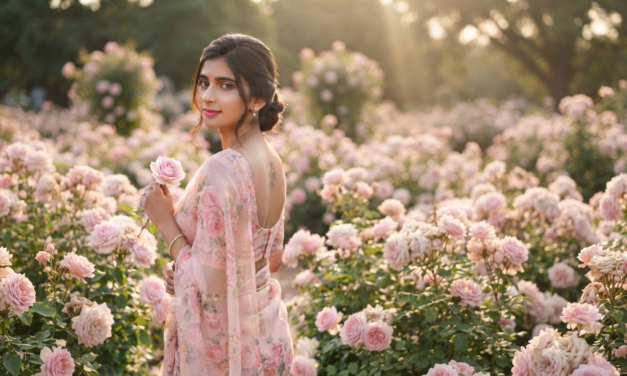 Elegant Rose Garden Saree Portrait
