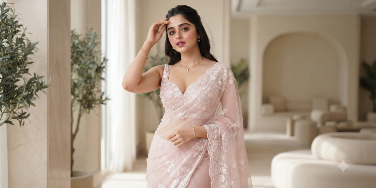 Elegant Pastel Pink Saree Portrait