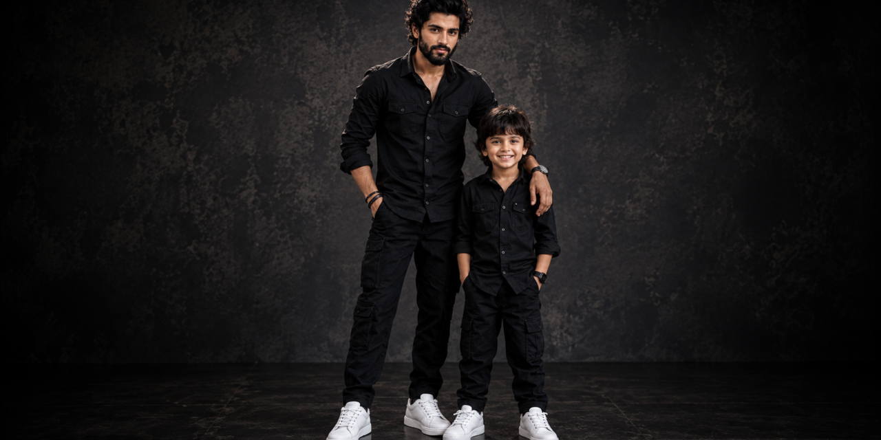 Brothers AI Photo Editing Prompt – Matching Black Outfit Portrait