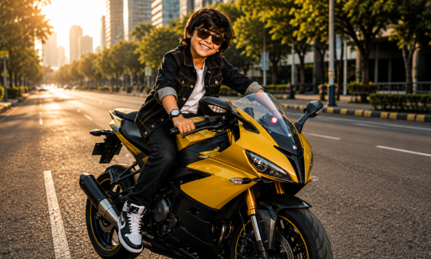 Kid on Bike AI Prompt – Realistic Sports Bike Photo Editing