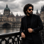 Men Portrait AI Prompt – Luxury Black Outfit Cinematic Editing